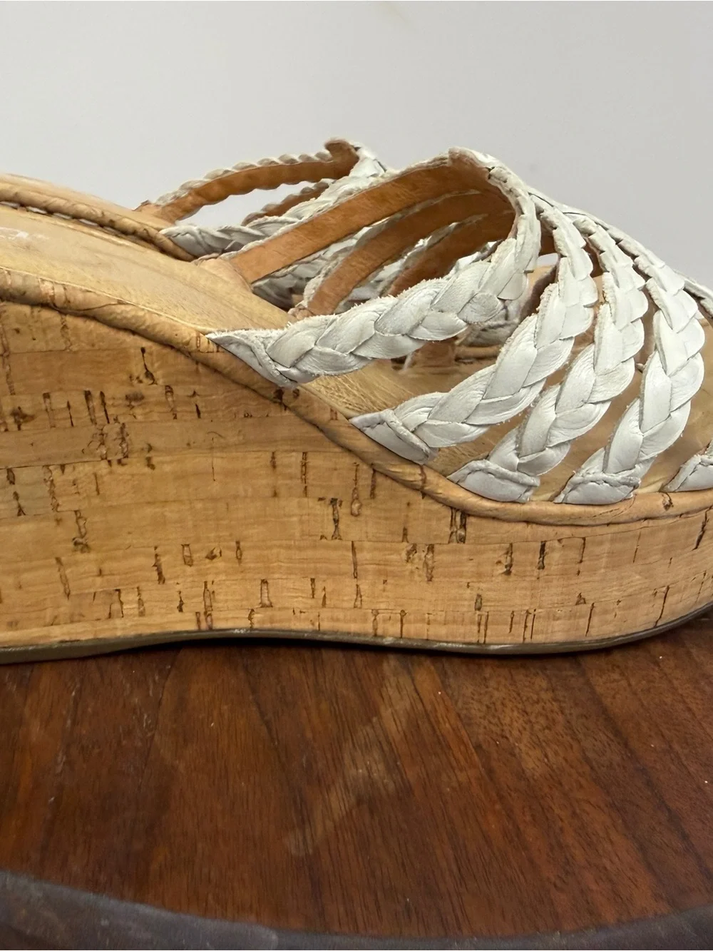 Born White Braided Leather Cork Platform Wedge Sandals Size 10